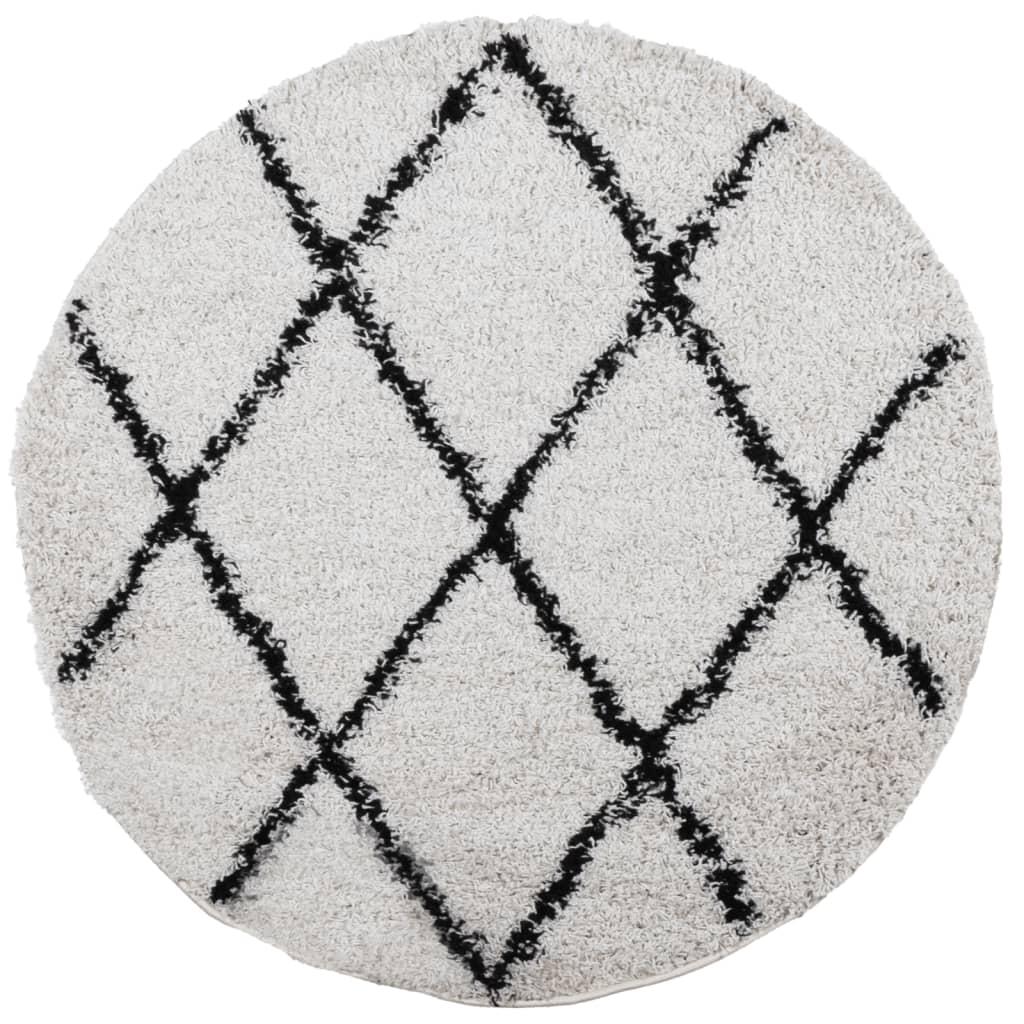 Vidaxl Rug Shaggy High Pile Modern Ø 120 cm Kremfarge og svart