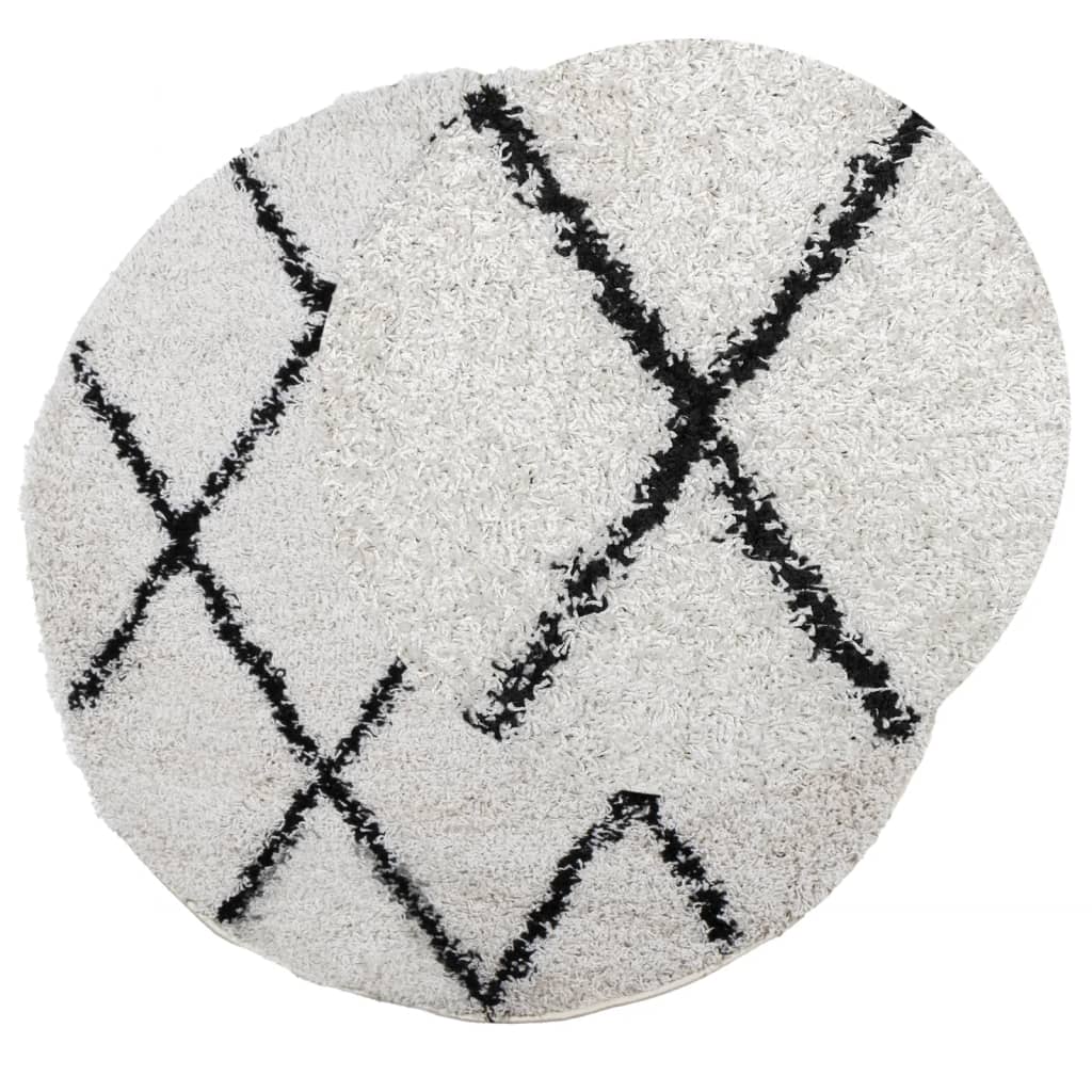 Vidaxl Rug Shaggy High Pile Modern Ø 120 cm Kremfarge og svart