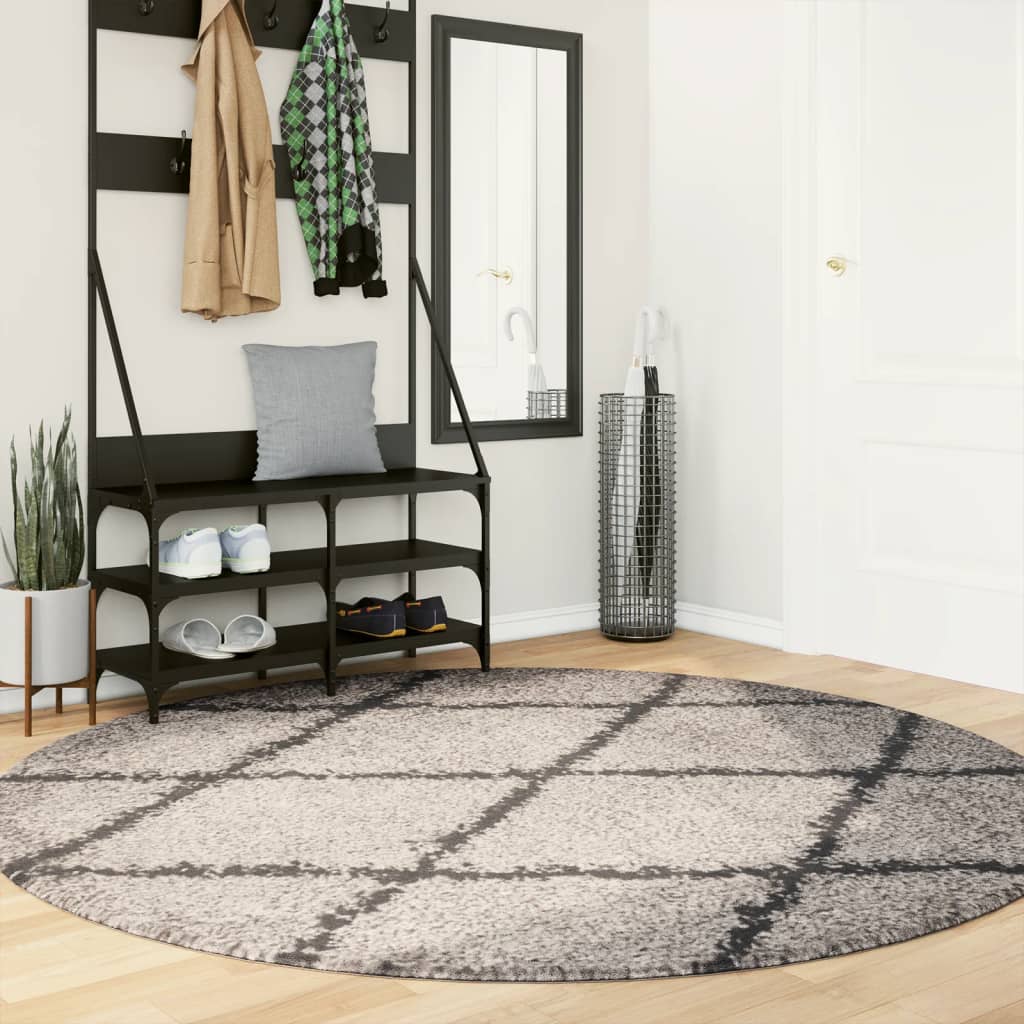 Vidaxl Rug Pamplona Shaggy Sterkt haug Ø 200 cm Beige Anthracite