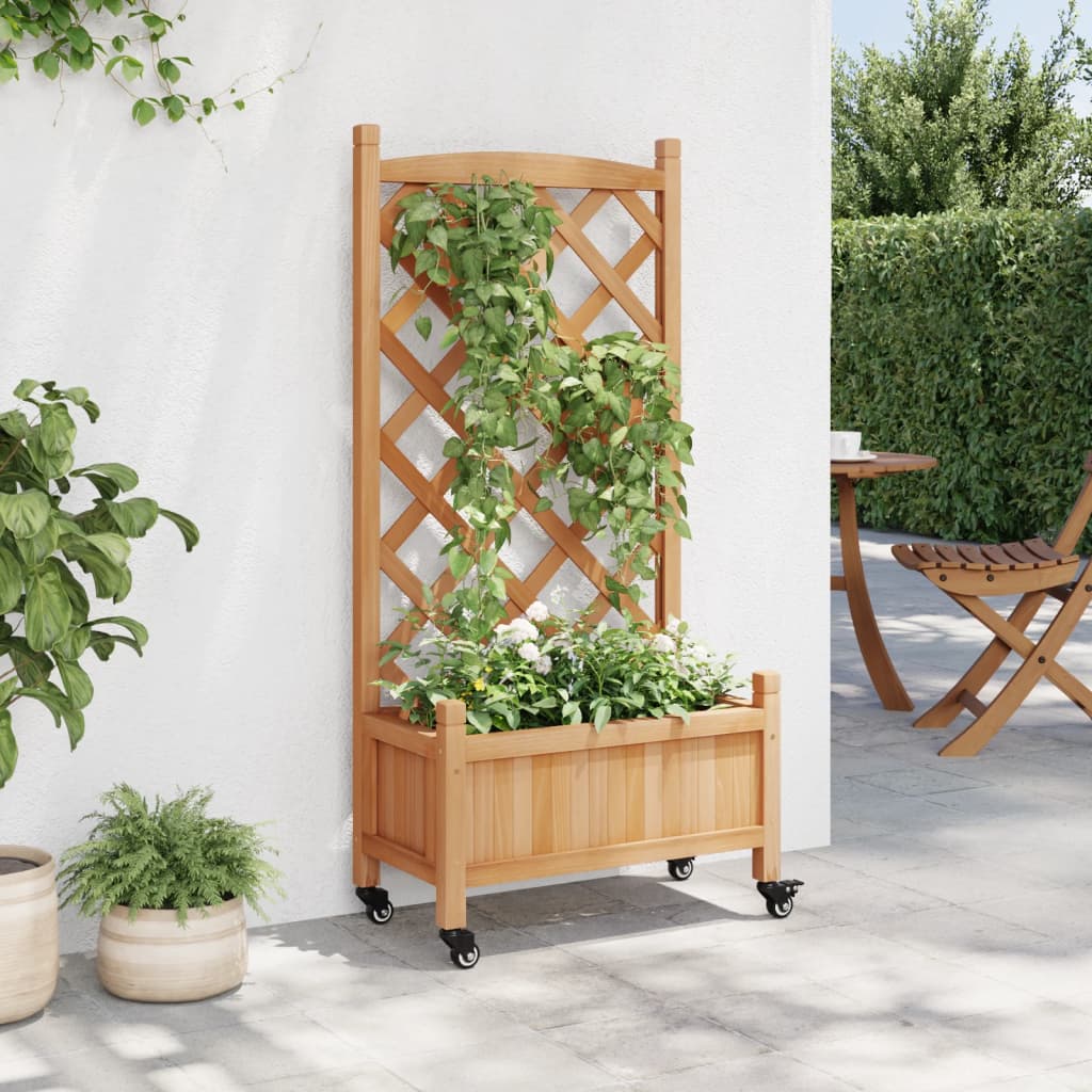 Jardinière vidaxl avec latte et roues en pin massif brun