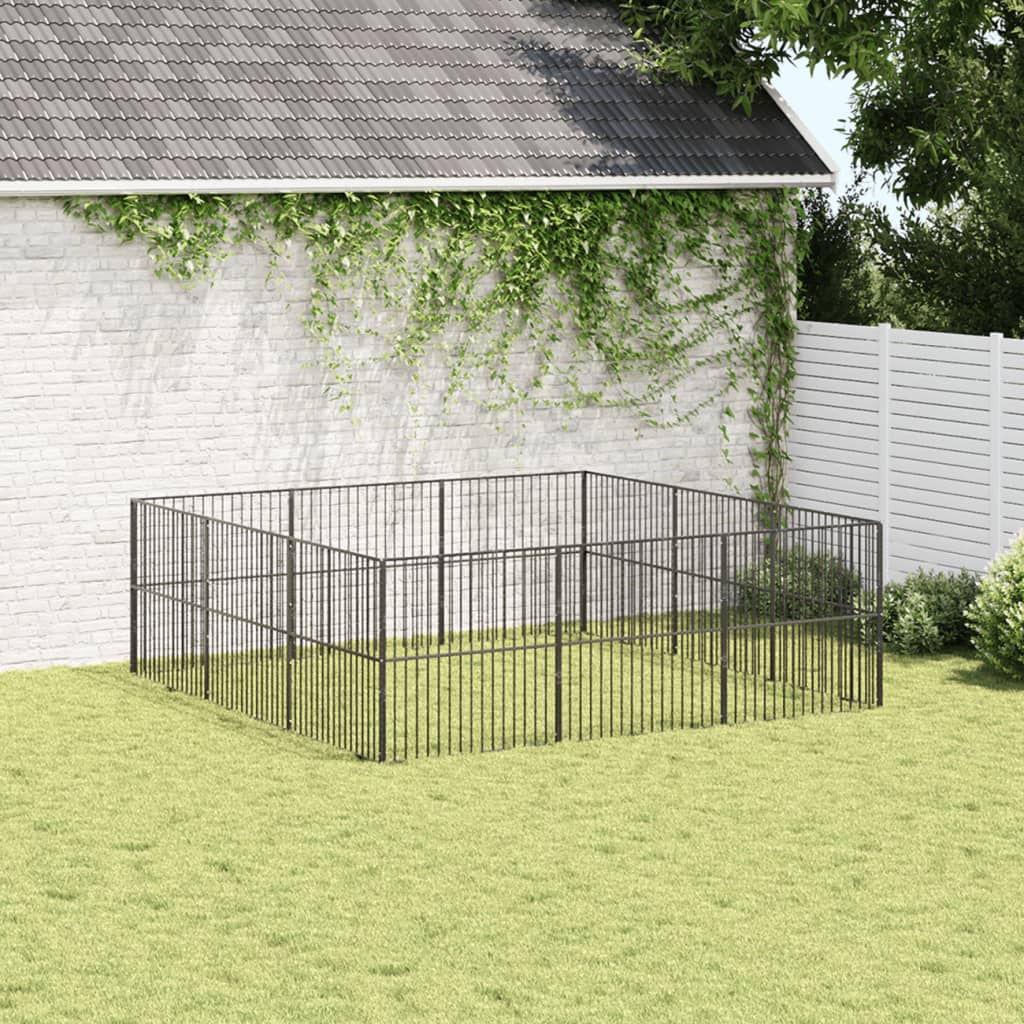 Vidaxl Hond Kennel 12 Panels Pudder -coated Stol schwaarz