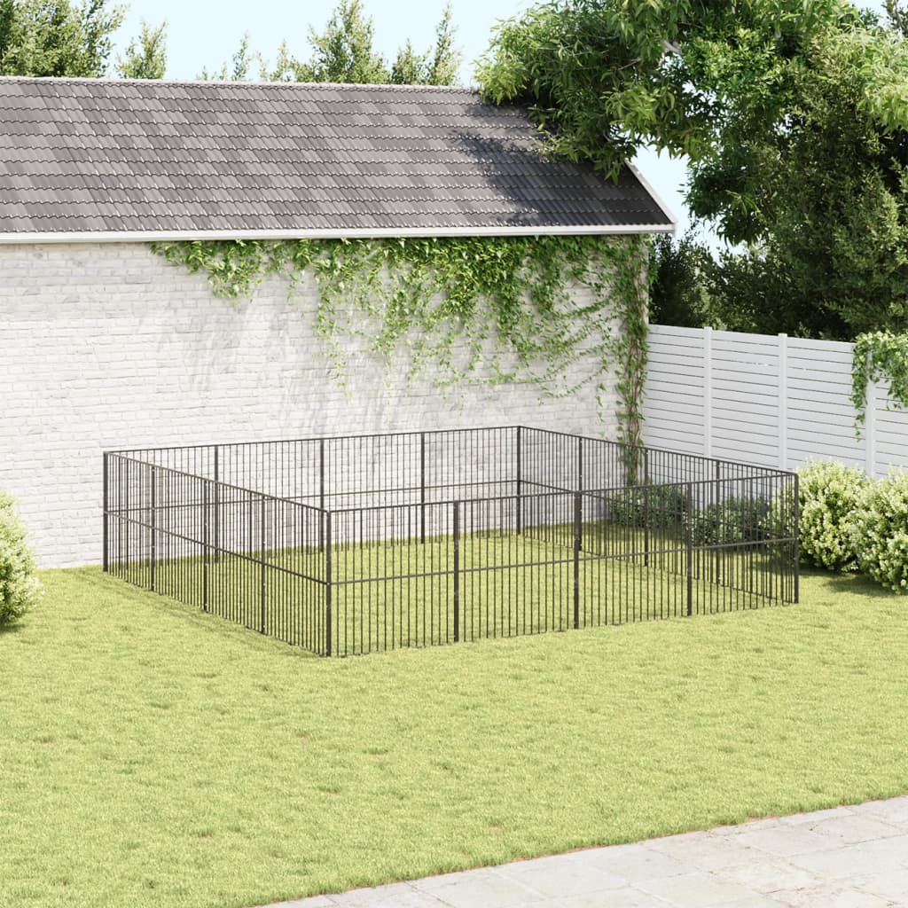 Vidaxl Dog Kennel 16 Panels Pulverlakkert stål svart