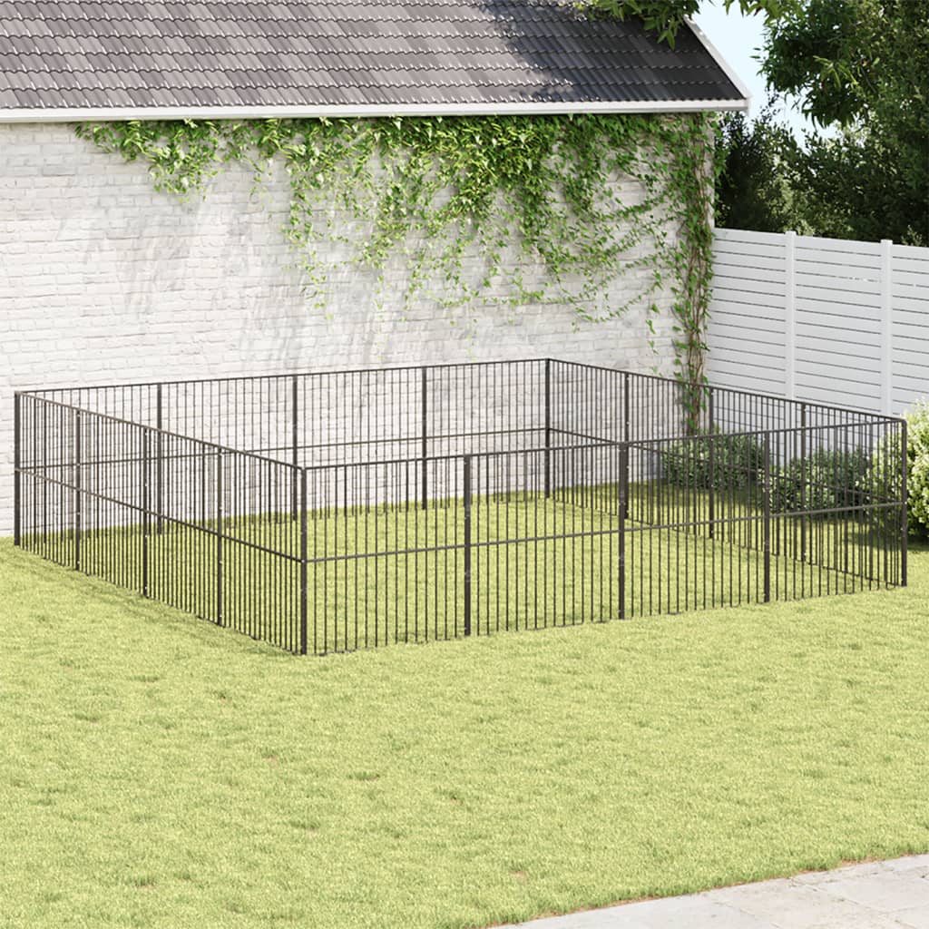 Vidaxl Dog Kennel 16 Panels Powder -Coated Steel Black