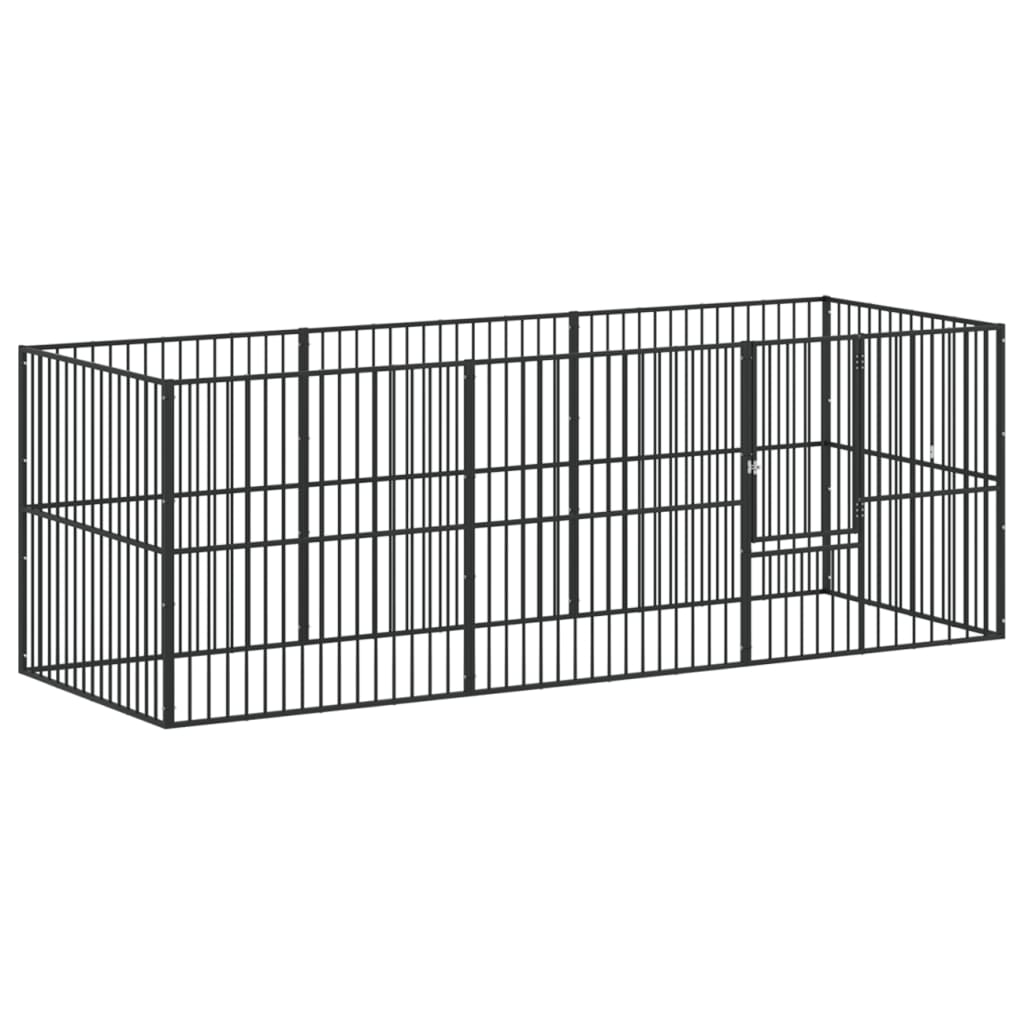 Vidaxl Dog Kennel 8 Panels Powder -Coated Steel Black