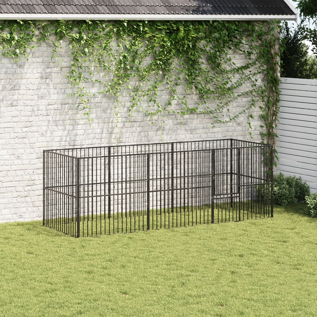 Vidaxl Dog Kennel 8 Panels Powder -Coated Steel Black