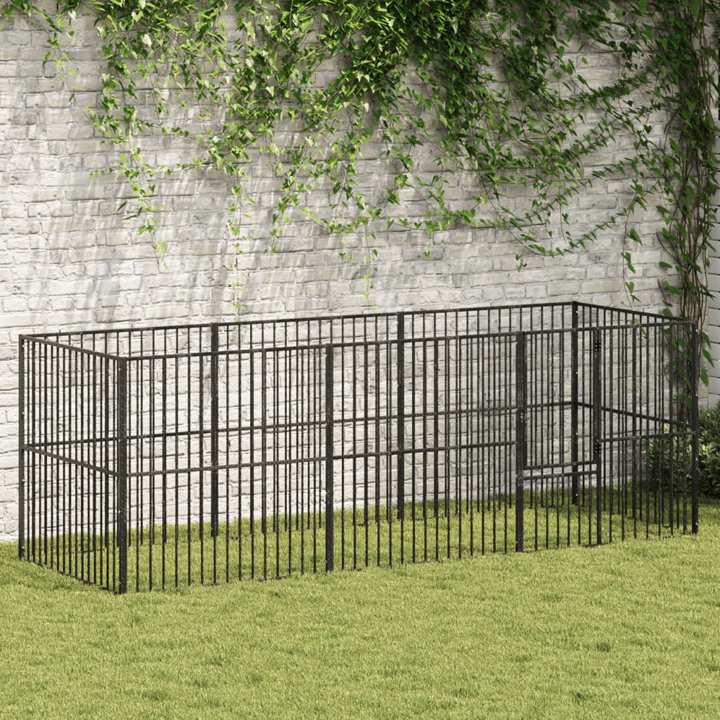 Vidaxl Dog Kennel 8 Paneler Powder -Coated Steel Black