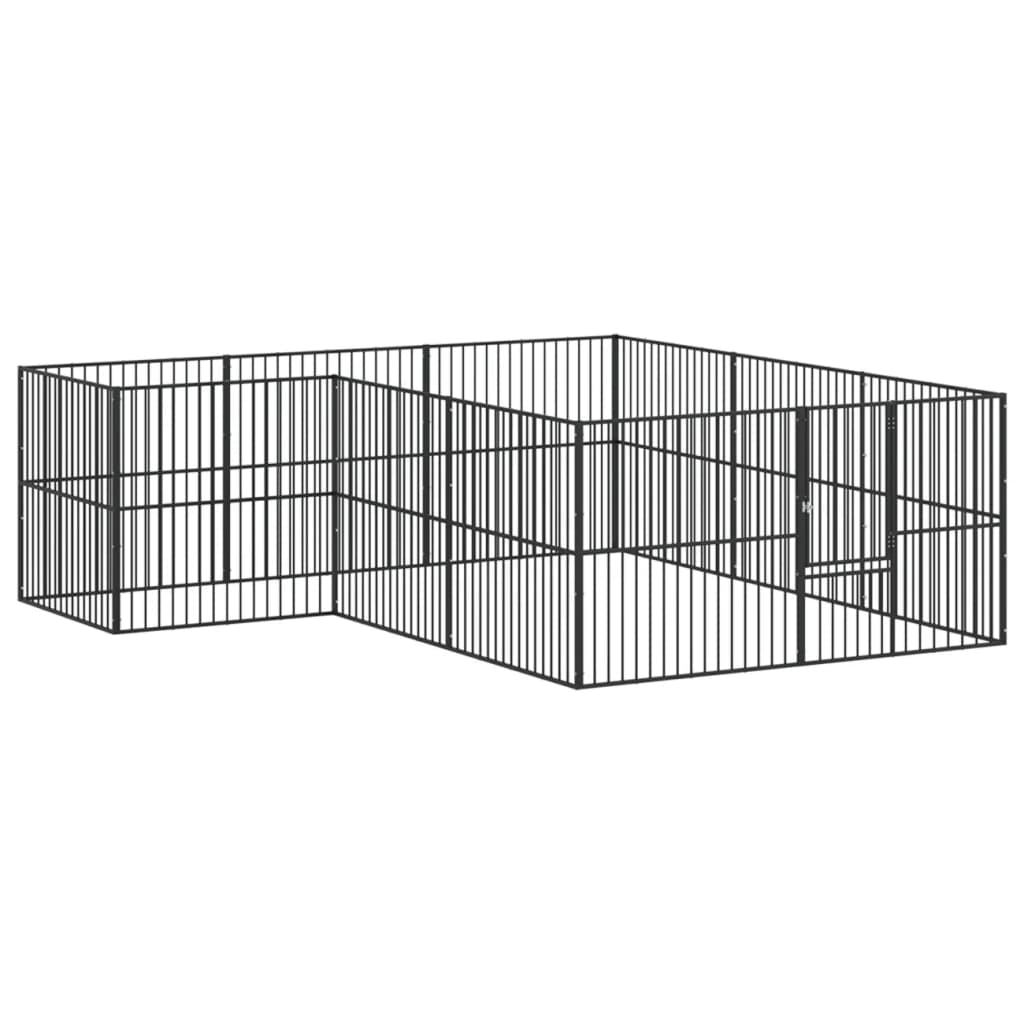 Vidaxl Hond Kennel 12 Panels Pudder -coated Stol schwaarz