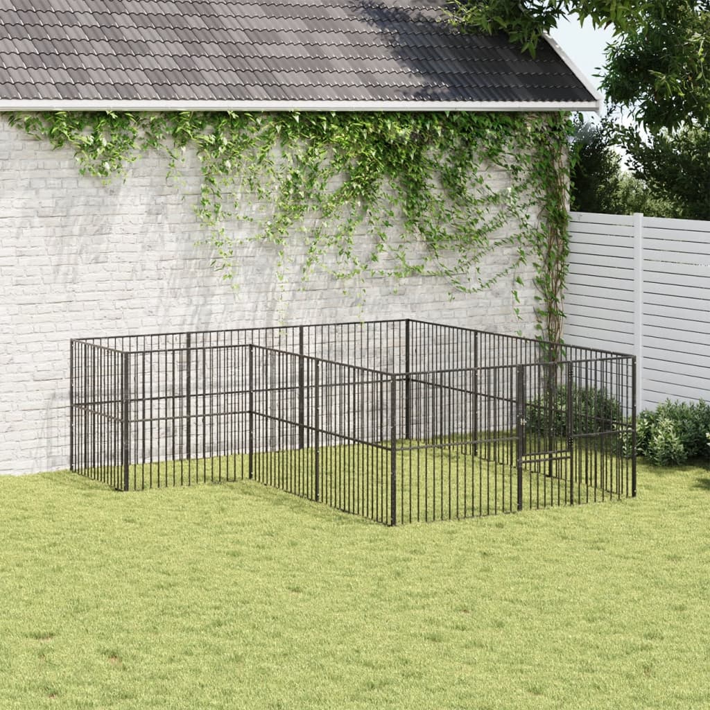 Vidaxl Dog Kennel 12 Panels Powder -Coated Steel Black