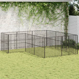 Vidaxl Hond Kennel 12 Panels Pudder -coated Stol schwaarz