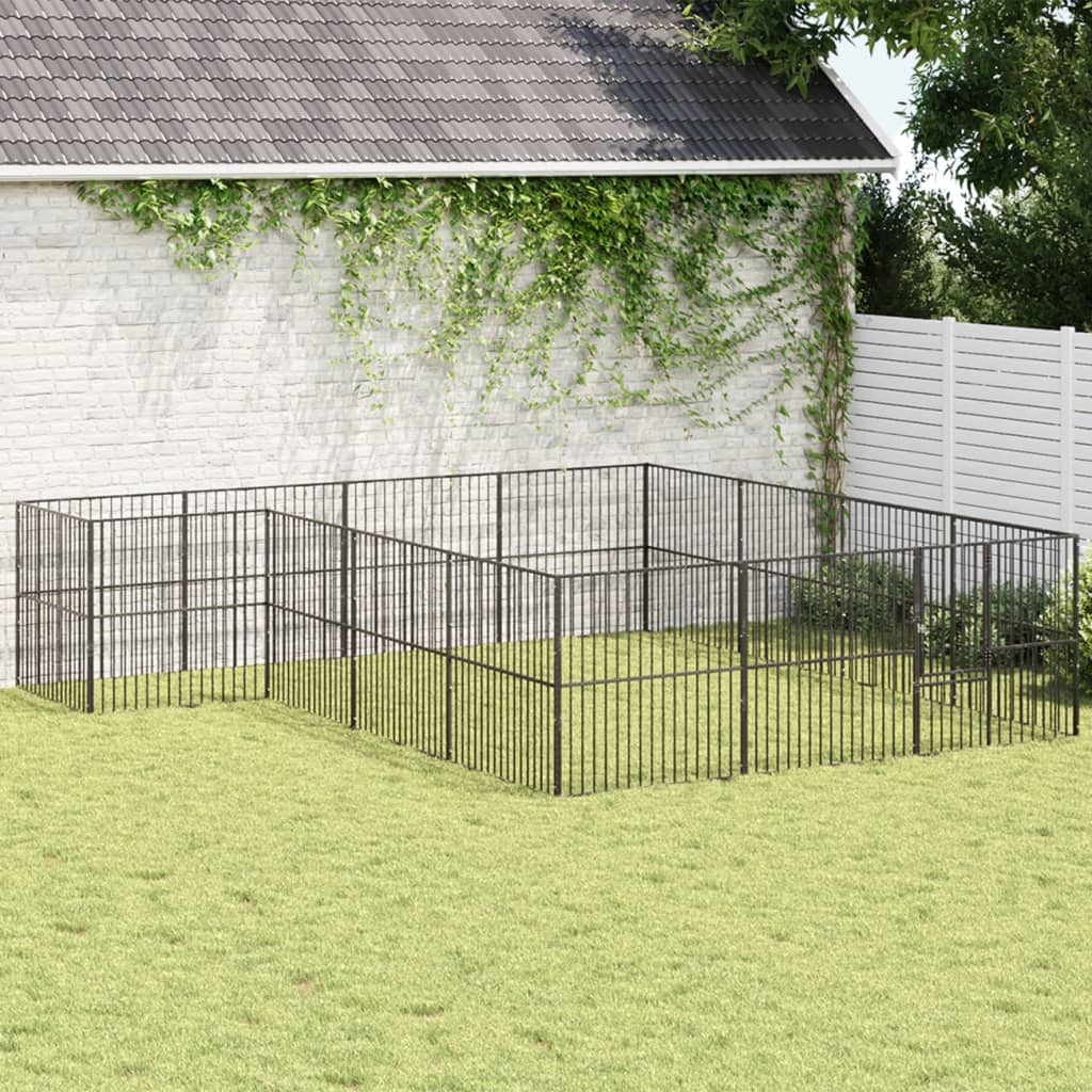 Vidaxl Dog Kennel 16 Paneler Powder -Coated Steel Black