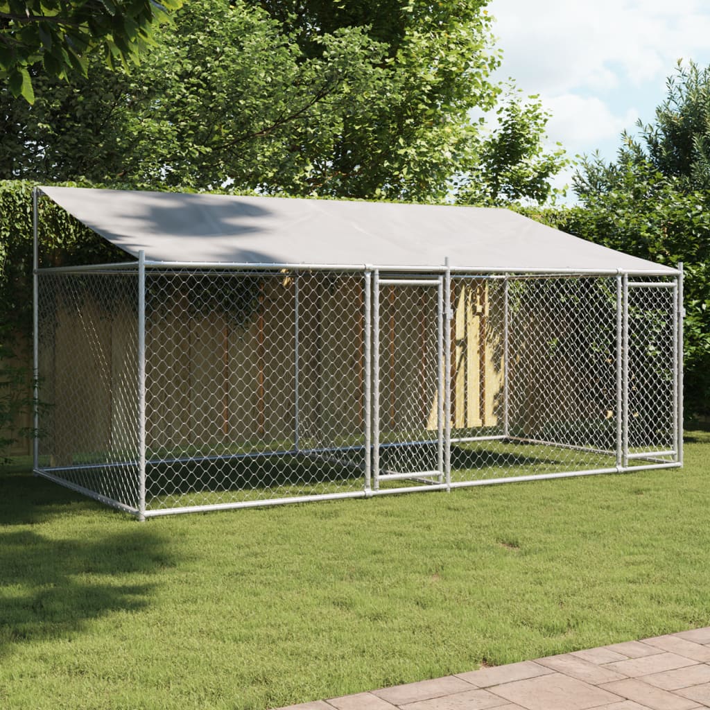 Vidaxl Dog Loft avec toit et portes 4x2x2 m Gray en acier galvanisé