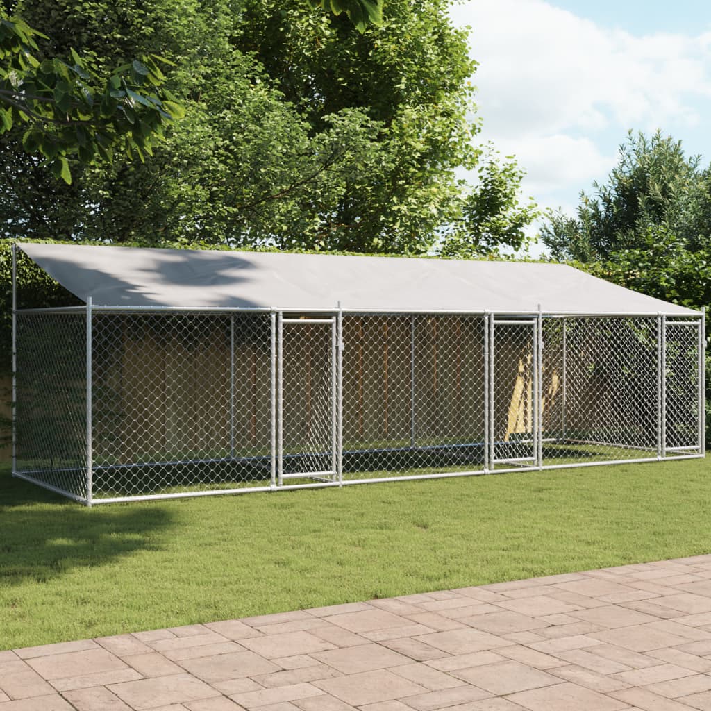 Vidaxl Dog Loft avec toit et portes 6x2x2 m Gray en acier galvanisé