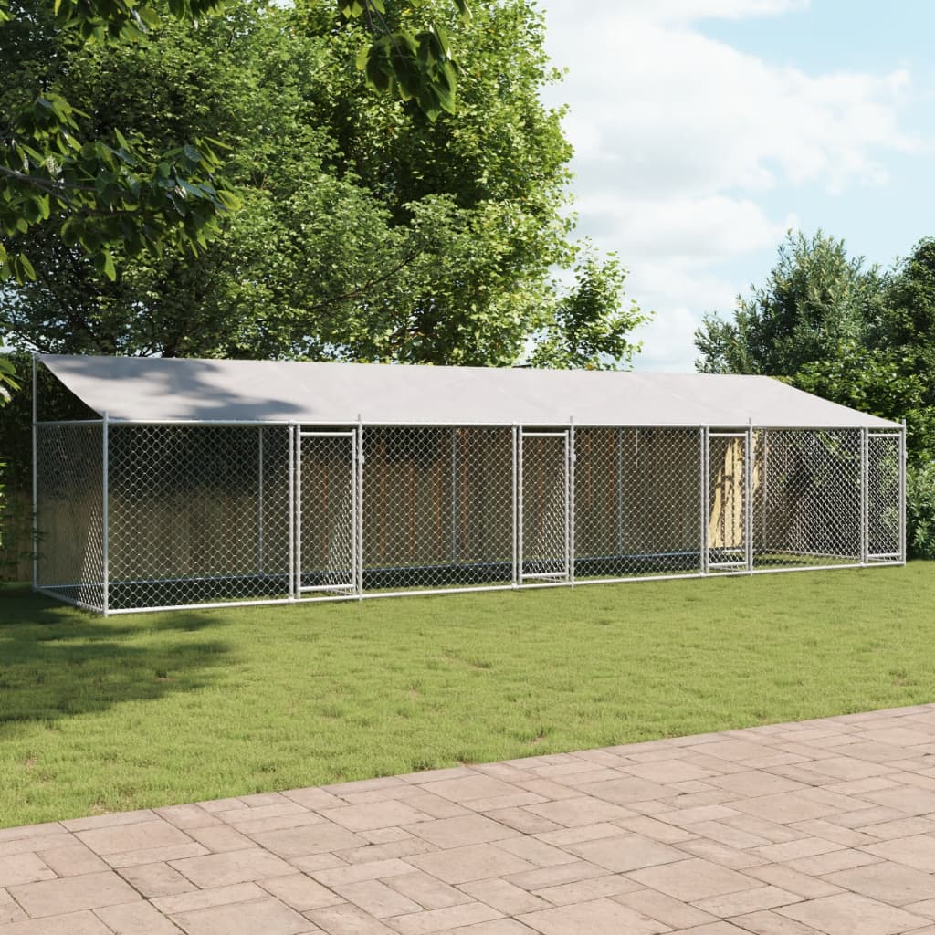 Vidaxl dog loft with roof and doors 8x2x2 m galvanized steel gray