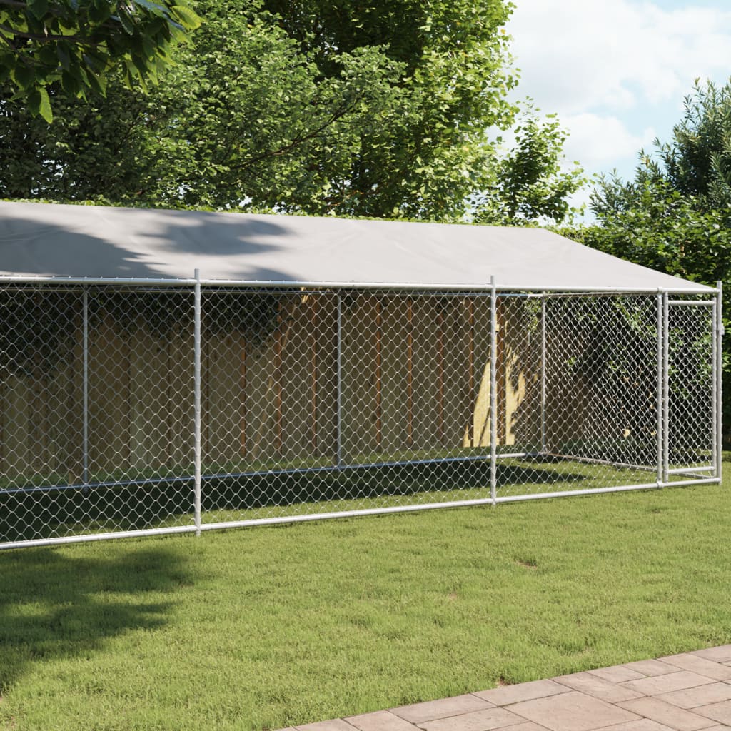 Vidaxl dog loft con tetto e porta 8x2x2 m grigio in acciaio zincato