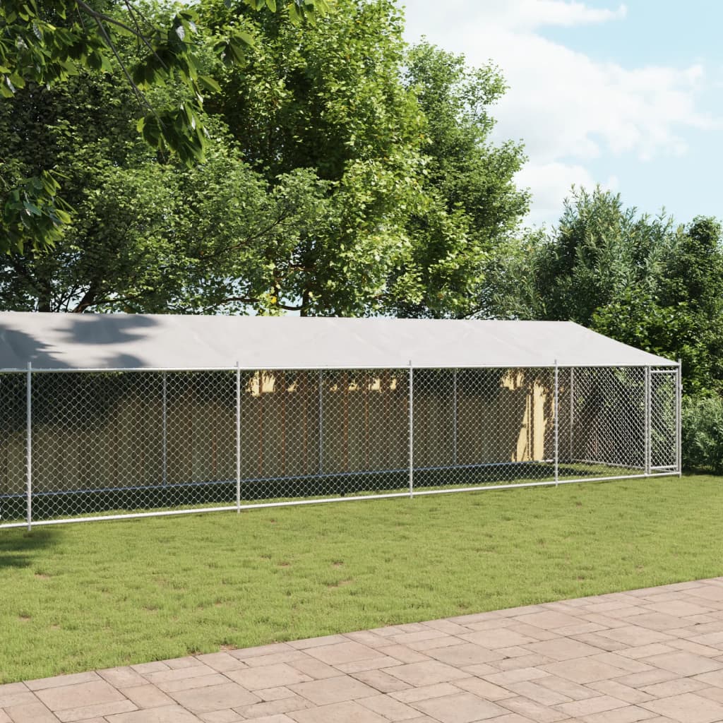 Vidaxl Dog Loft z dachem i drzwiami 12x2x2 M ocynkowana stalowa szarość