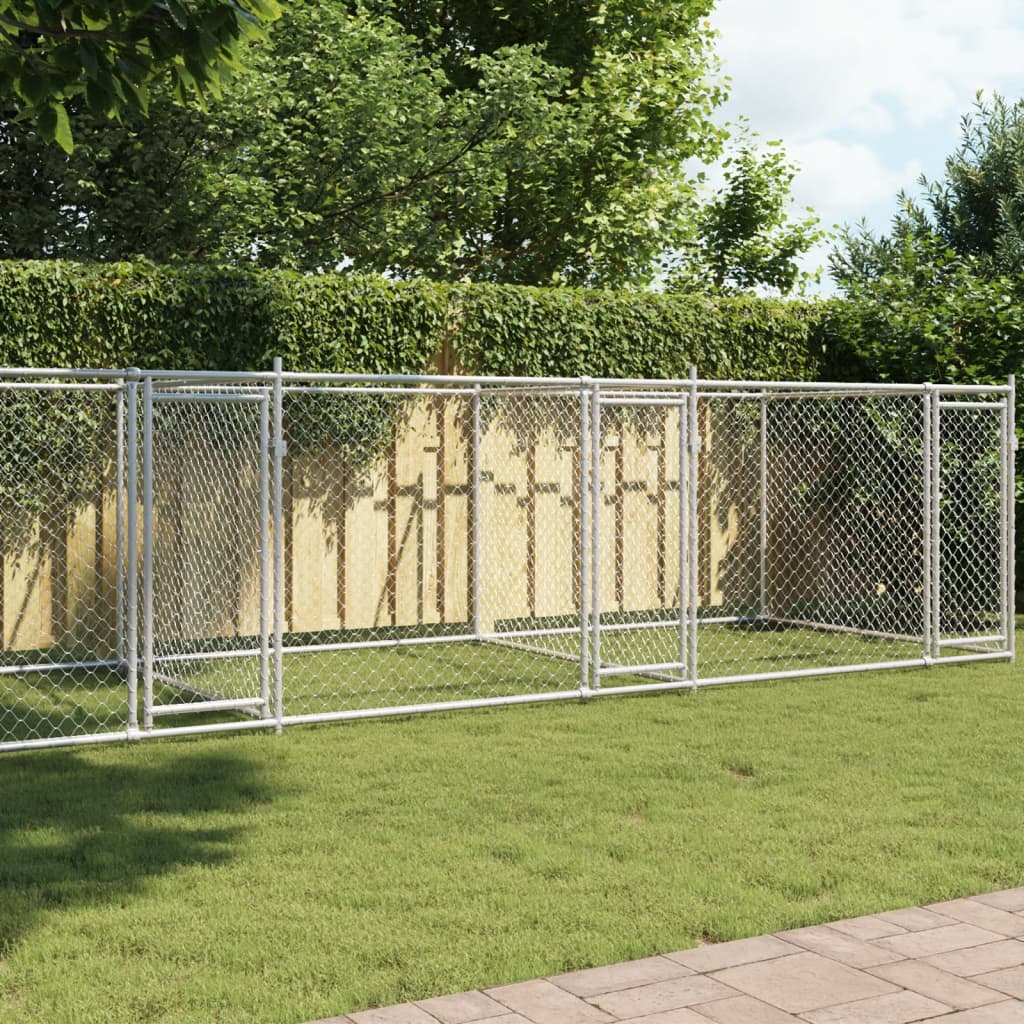 Vidaxl Dog Loft avec portes 8x2x1,5 m Gray en acier galvanisé