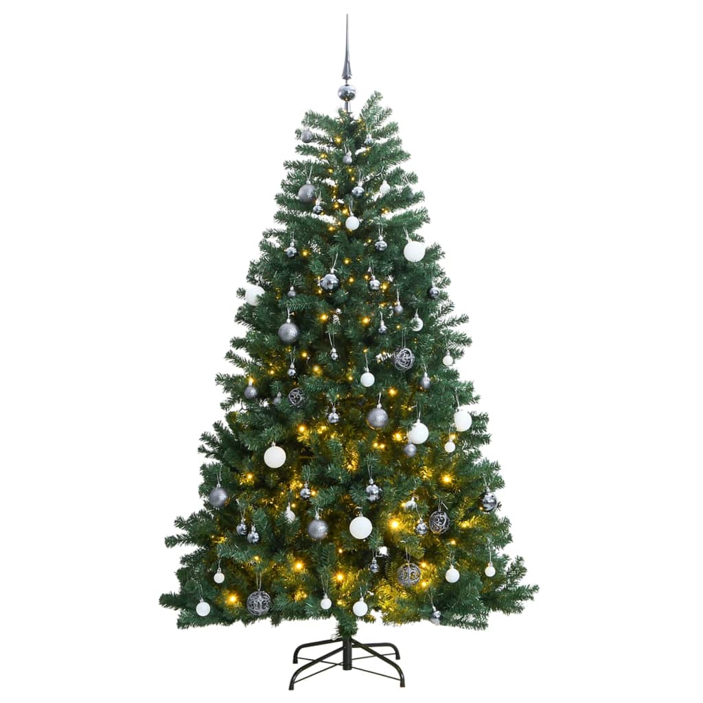 Vidaxl Kunstkerstboom med hengsler 300 lysdioder og julekuler 210 cm