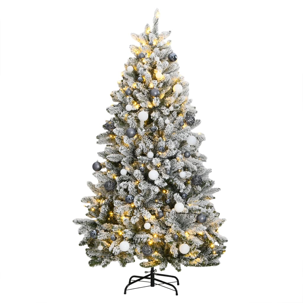 Vidaxl Kunstkerstboom med hengsler 300 lysdioder og julekuler 180 cm