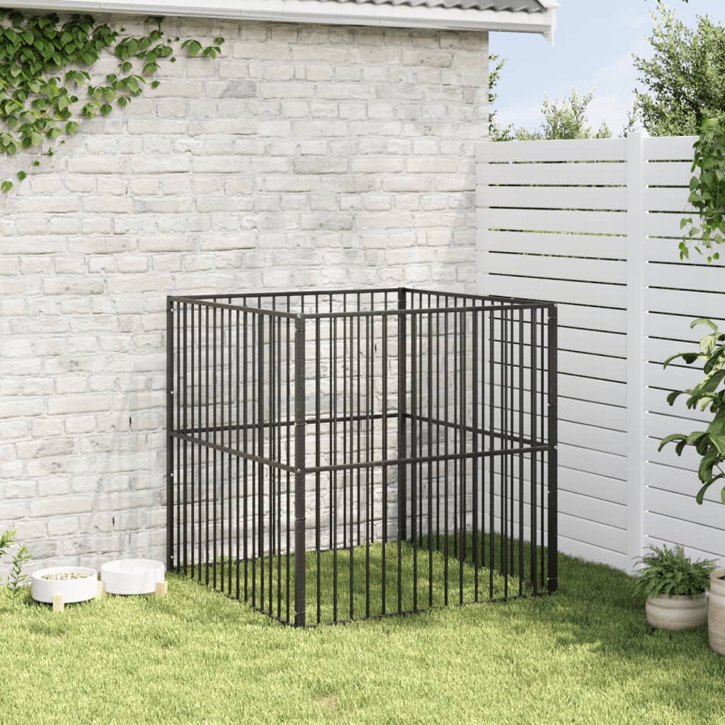 Vidaxl Dog Kennel 4 Panels prášek potažené ocelovou černou