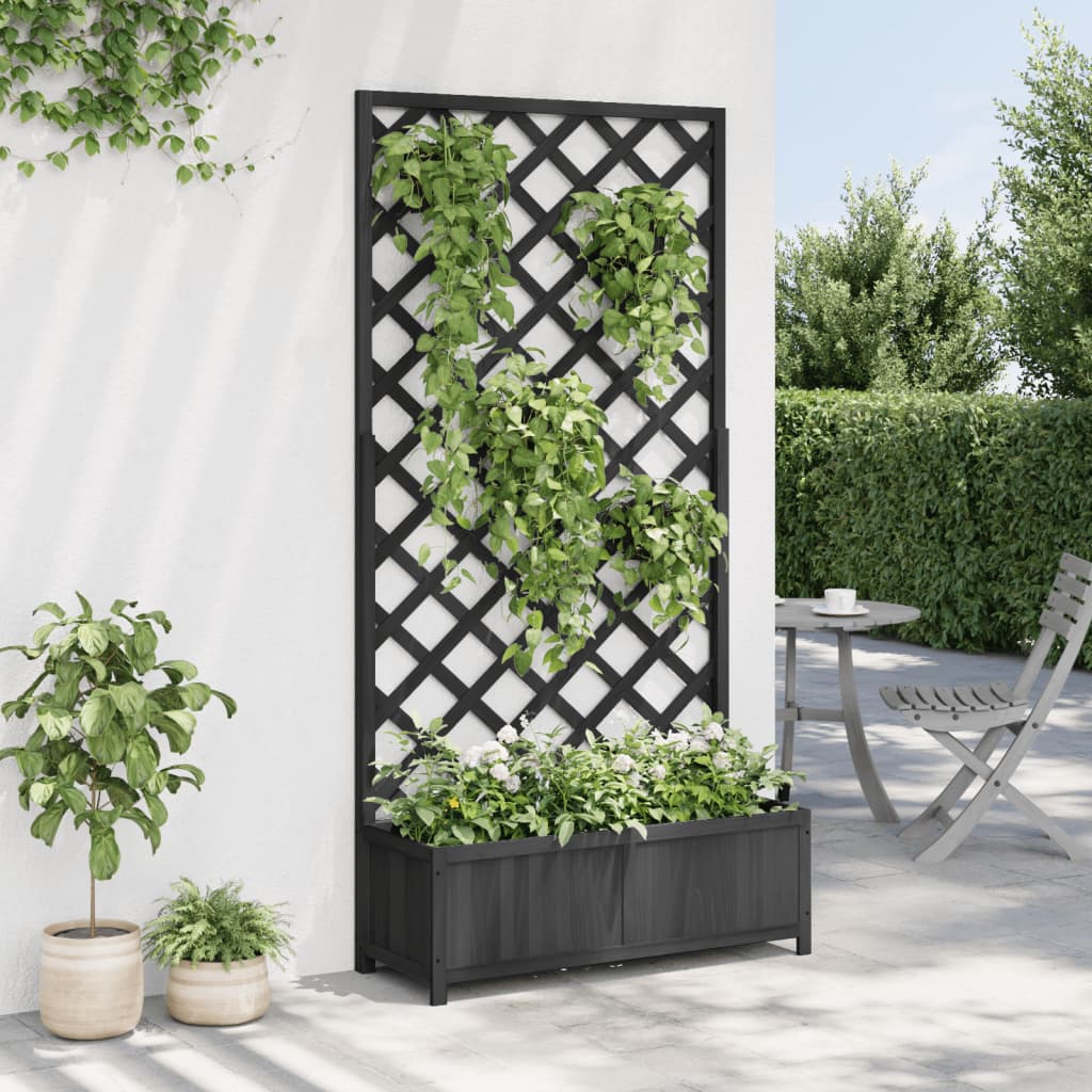 Jardinière vidaxl avec latwerk solide Vurenhout noir