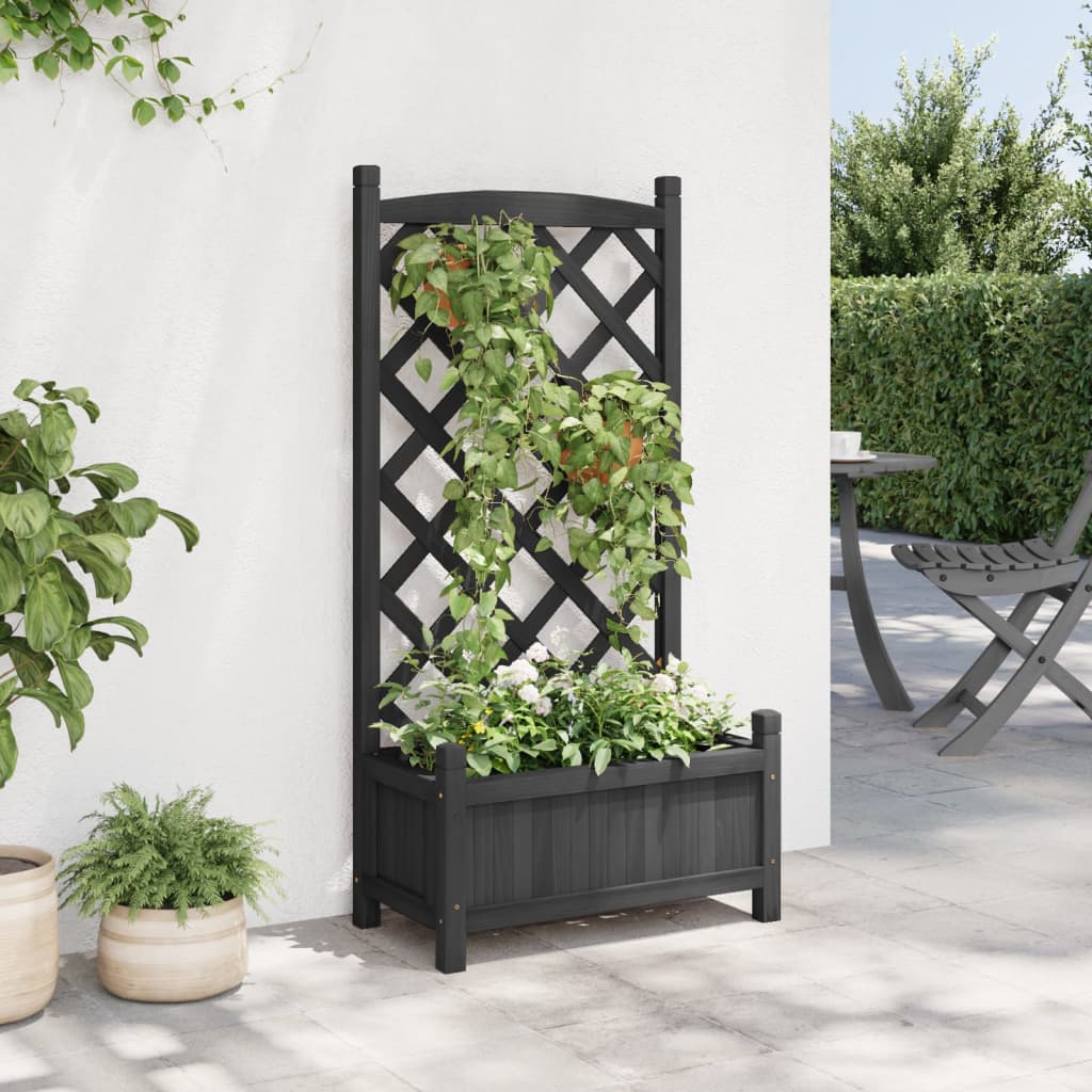 Vidaxl Planter med Latwerk Solid Vurenhout Black