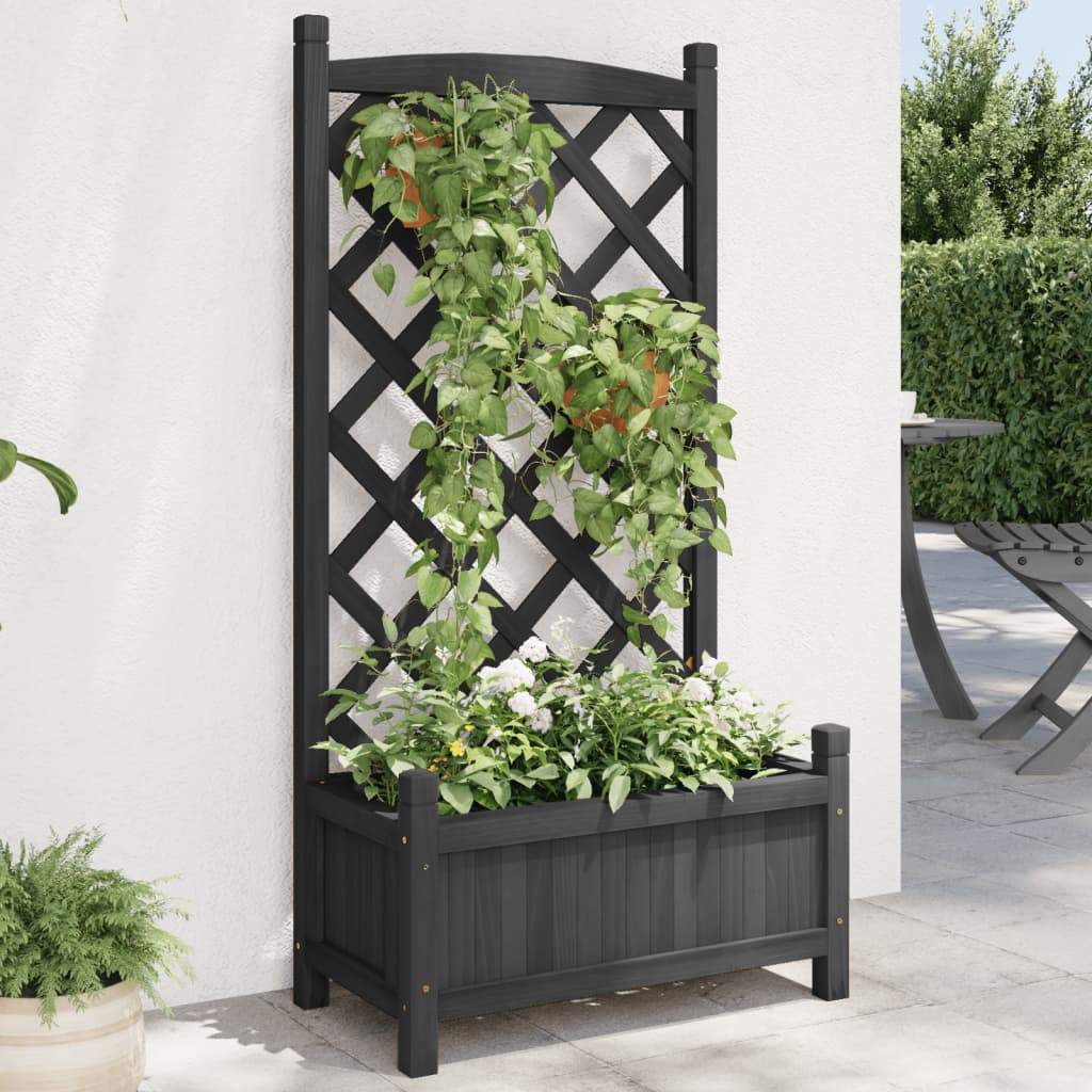 Vidaxl Planter med Latwerk Solid Vurenhout Black