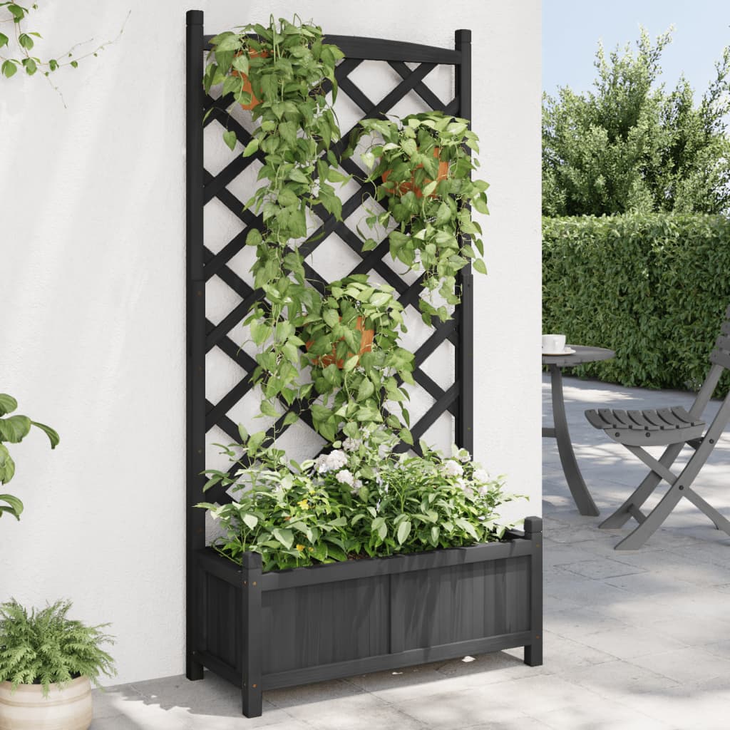 Jardinière vidaxl avec latwerk solide Vurenhout noir