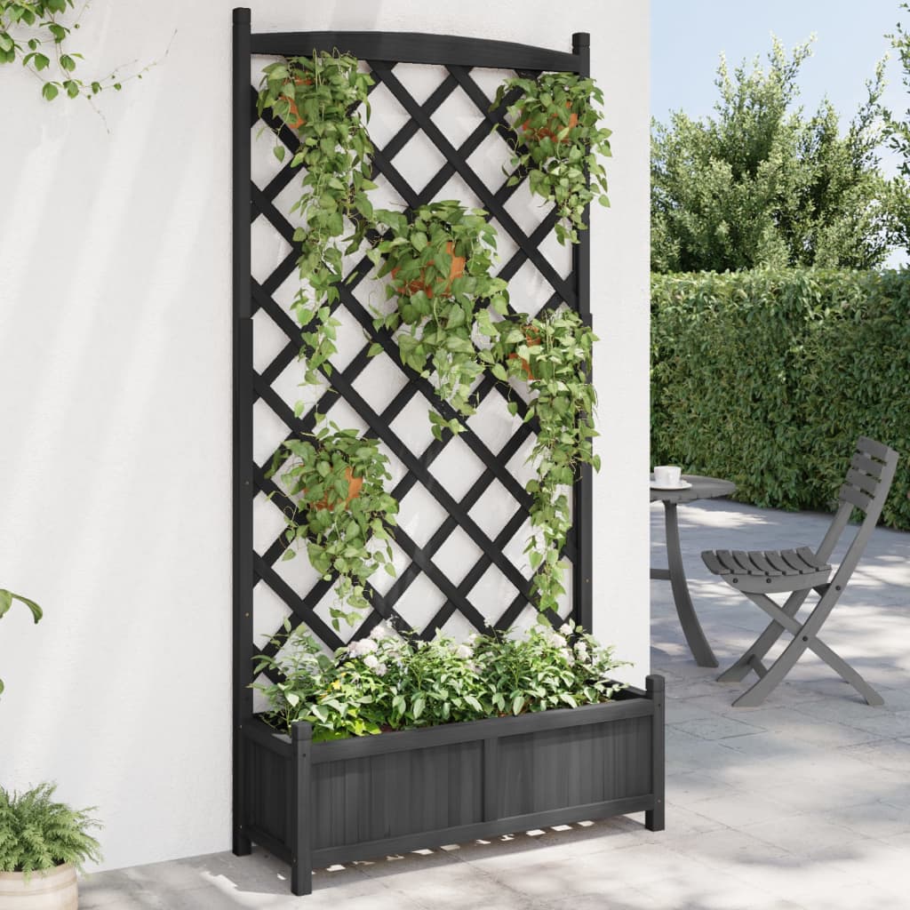 Jardinière vidaxl avec latwerk solide Vurenhout noir