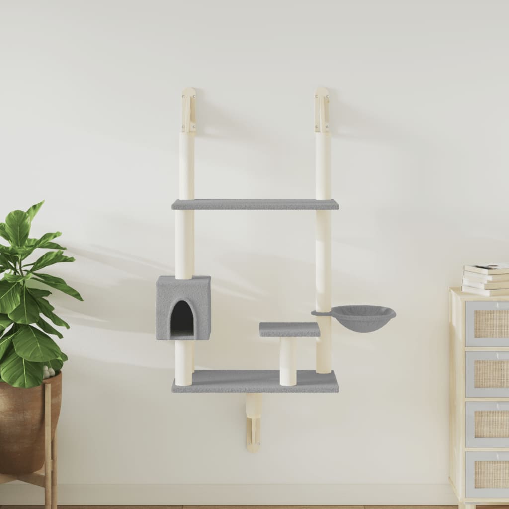 Vidaxl cat furniture wall mounted with scratching post 153 cm light gray