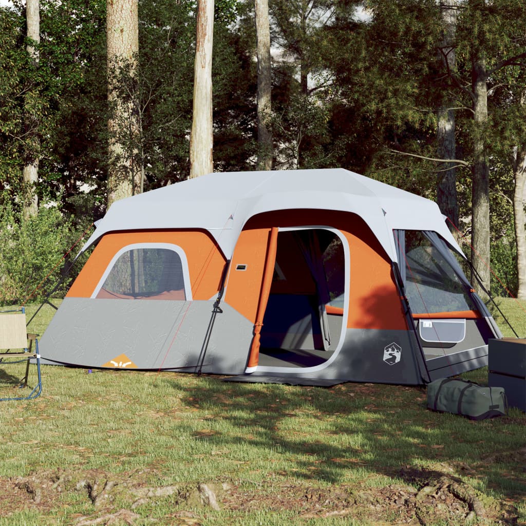 Vidaxl Tent à 9 personnes étanche avec gris clair à LED et orange