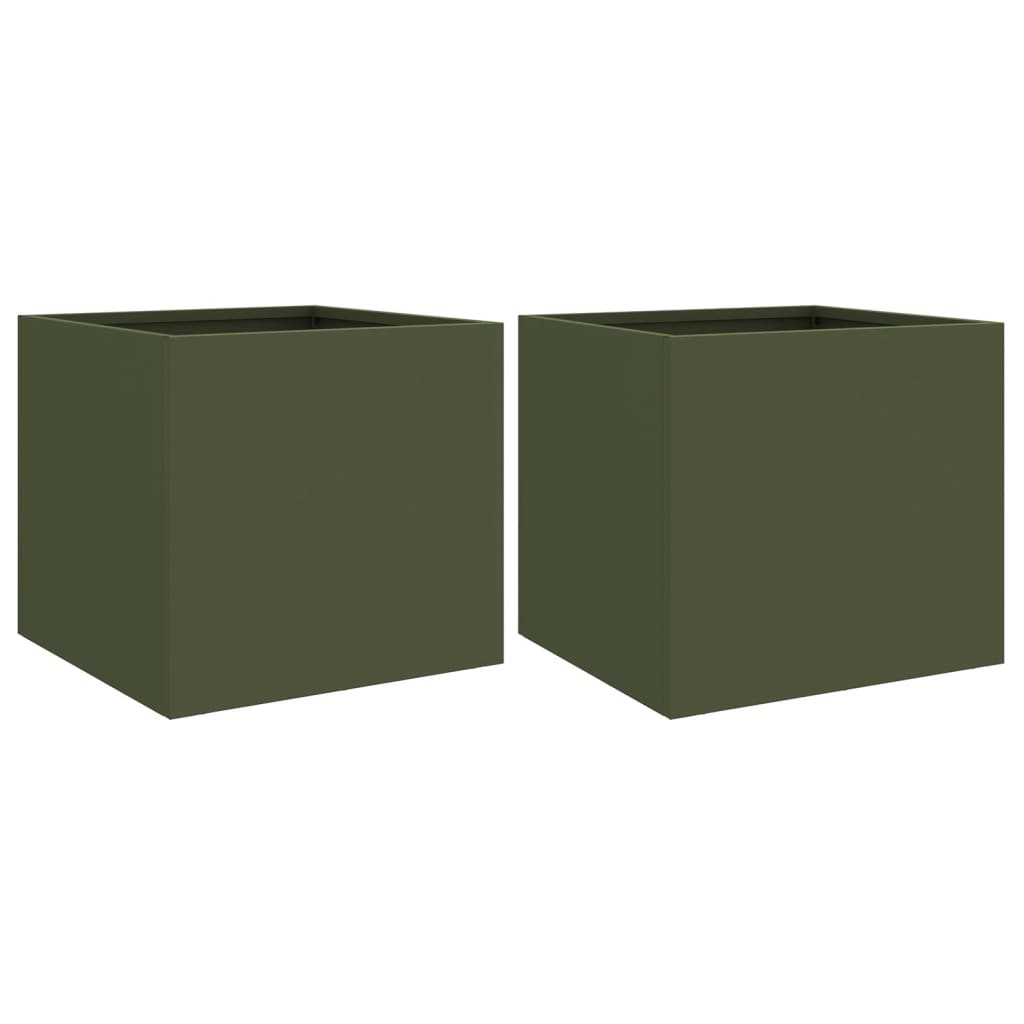 Vidaxl Planters 2 St 32x30x29 cm stål olivengrønn