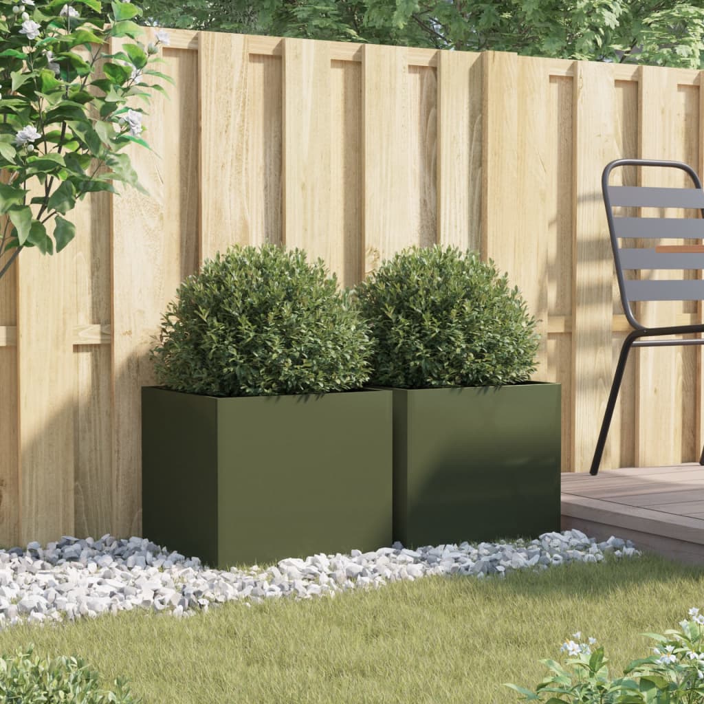 Vidaxl Planters 2 ST 42x40x39 cm stål olivgrönt