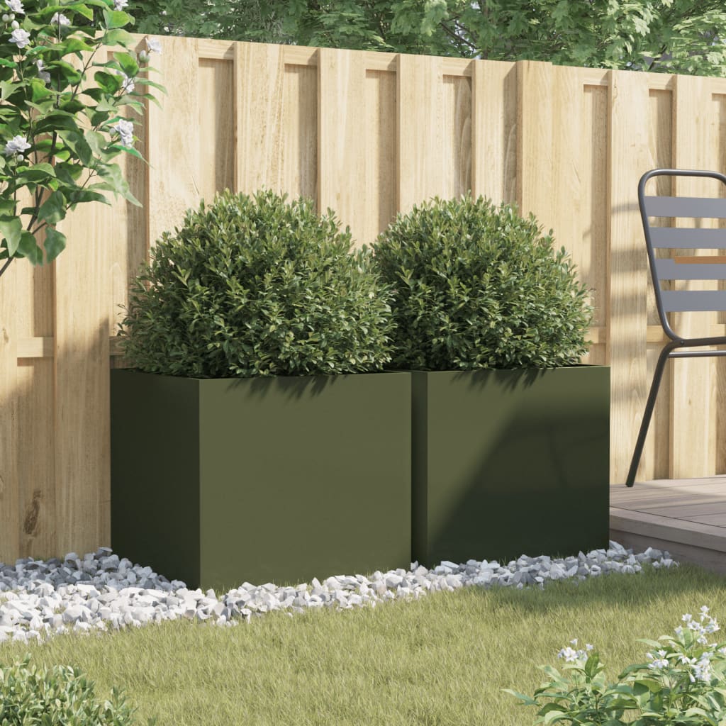 Vidaxl Planters 2 stk 49x47x46 cm stål olivengrøn