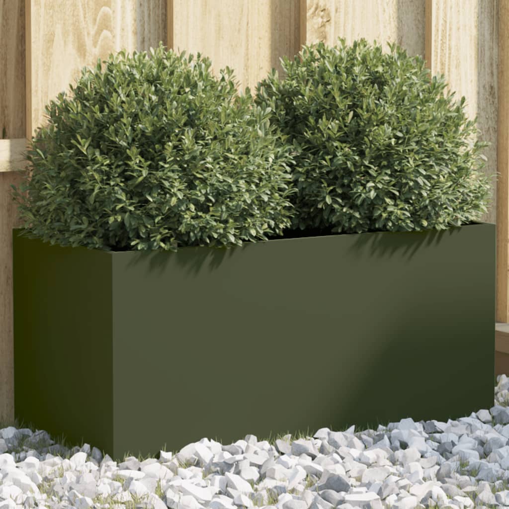 Vidaxl plantenbak 62x30x29 cm staal olijfgroen