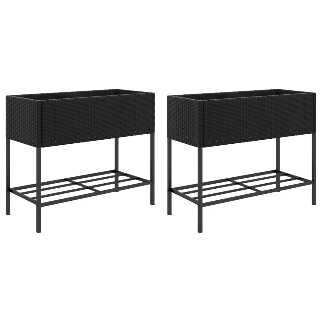 Plantadores Vidaxl con estante 2 PCS 90x40x75 Poly Rattan Black