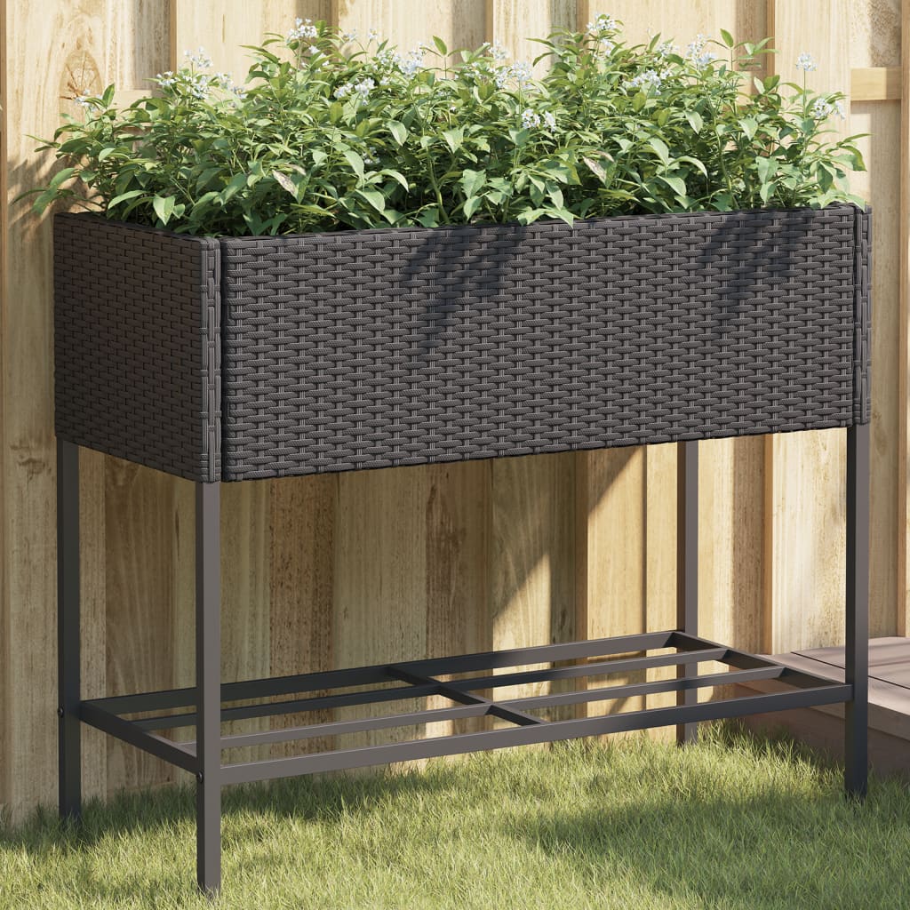 Vidaxl Planters with shelf 2 pcs 90x40x75 Poly Rattan Black