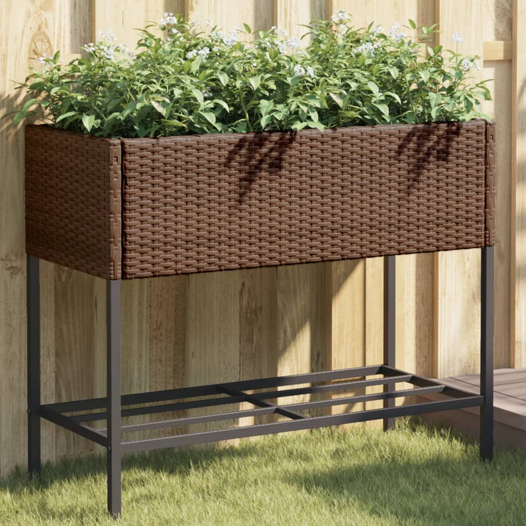 Plantadores Vidaxl con estante 2 PCS 90x40x75 Poly Rattan Brown