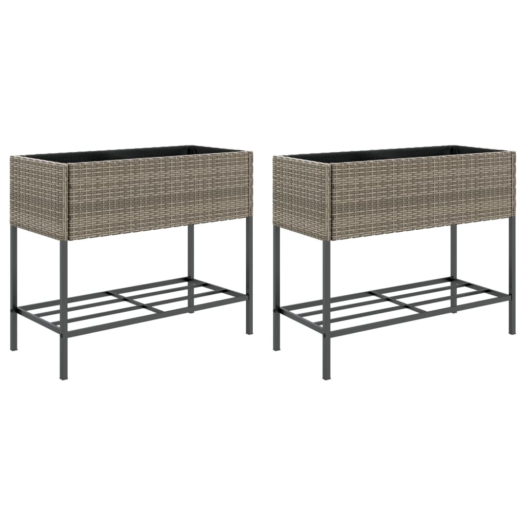 Plantadores Vidaxl con estante 2 PCS 90x40x75 Poly Rattan Gray