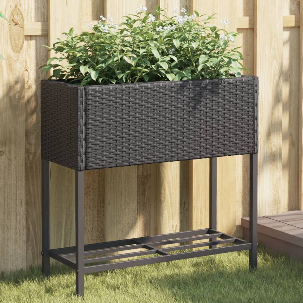 Vidaxl fioriere con scaffale 2 pezzi 70x28x70 poli rattan nero