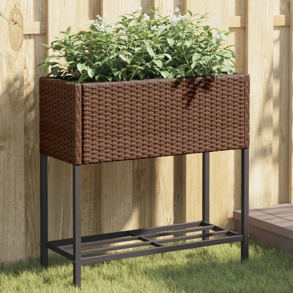 Vidaxl Planters with shelf 2 st 70x28x70 poly rattan brown