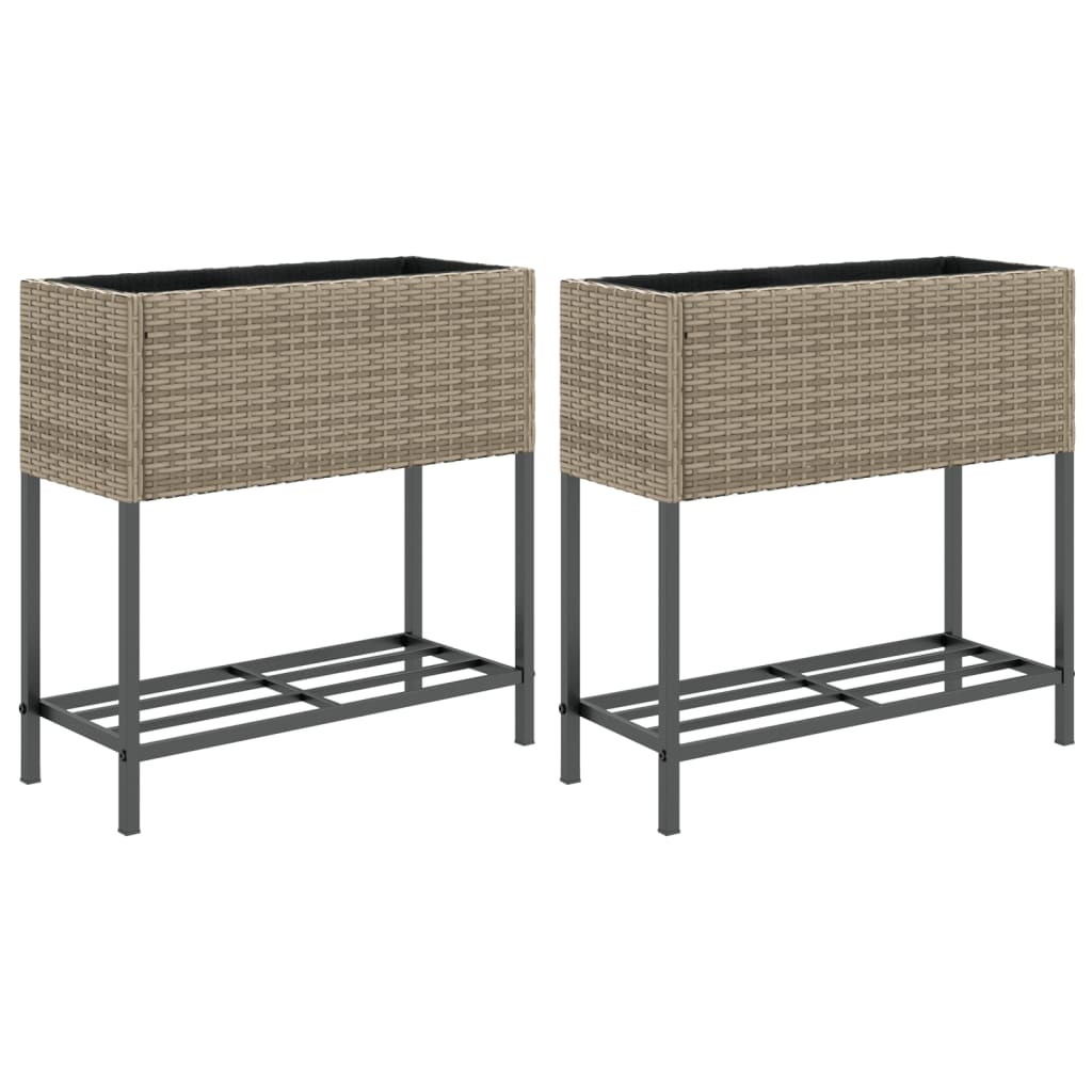 Vidaxl Planters med hylde 2 pcs 70x28x70 Poly Rattan Gray