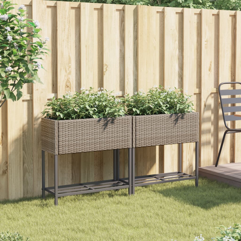 Jardinières vidaxl avec étagère 2 pcs 70x28x70 en gris rattan