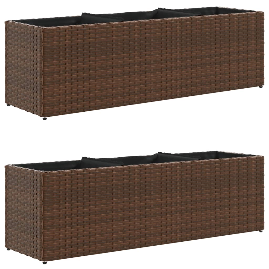 Vidaxl Planters with 3 pots 2 pcs 105x30x32 cm Poly Rattan Brown