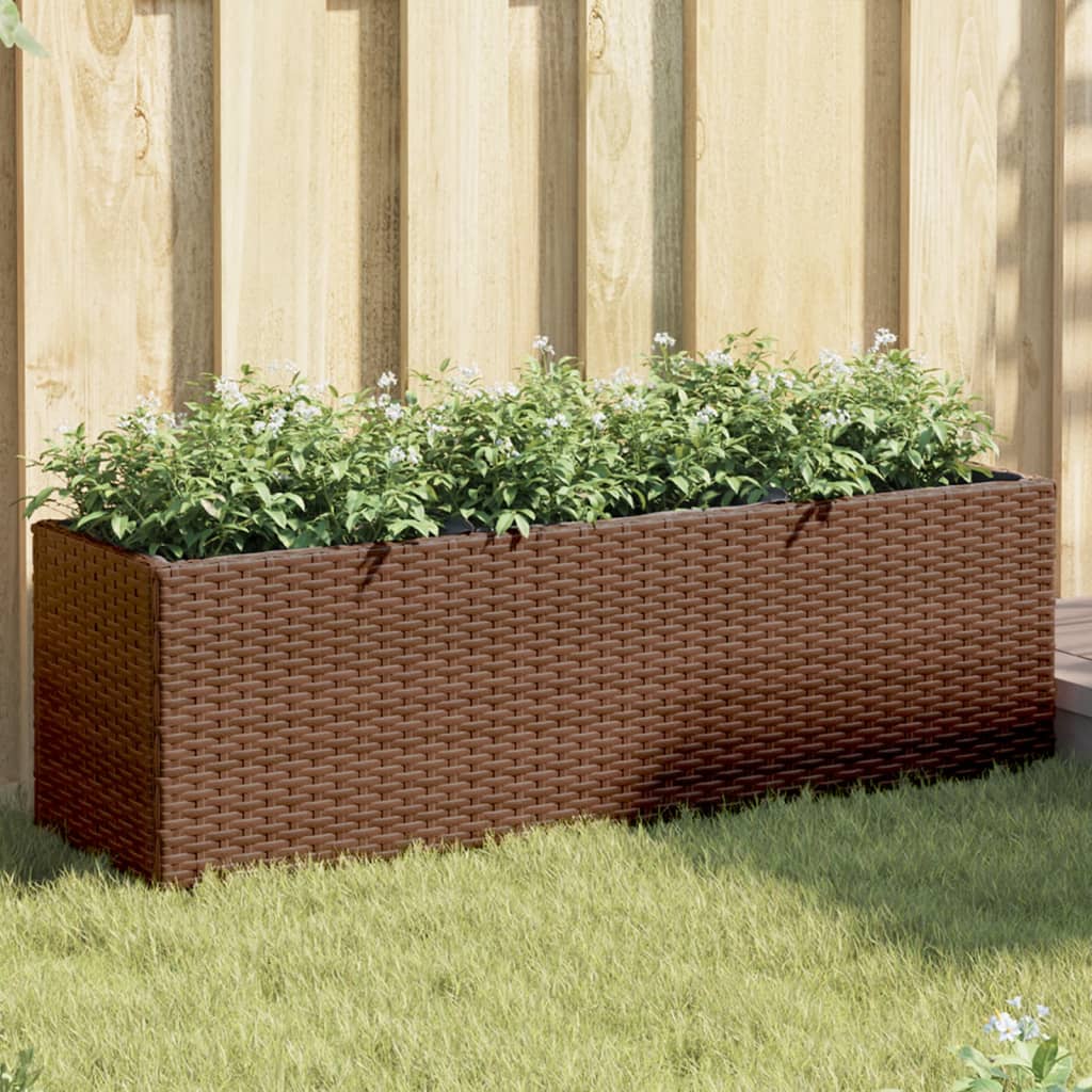 Plantadores Vidaxl con 3 macetas 2 PCS 105x30x32 cm Poly Rattan Brown