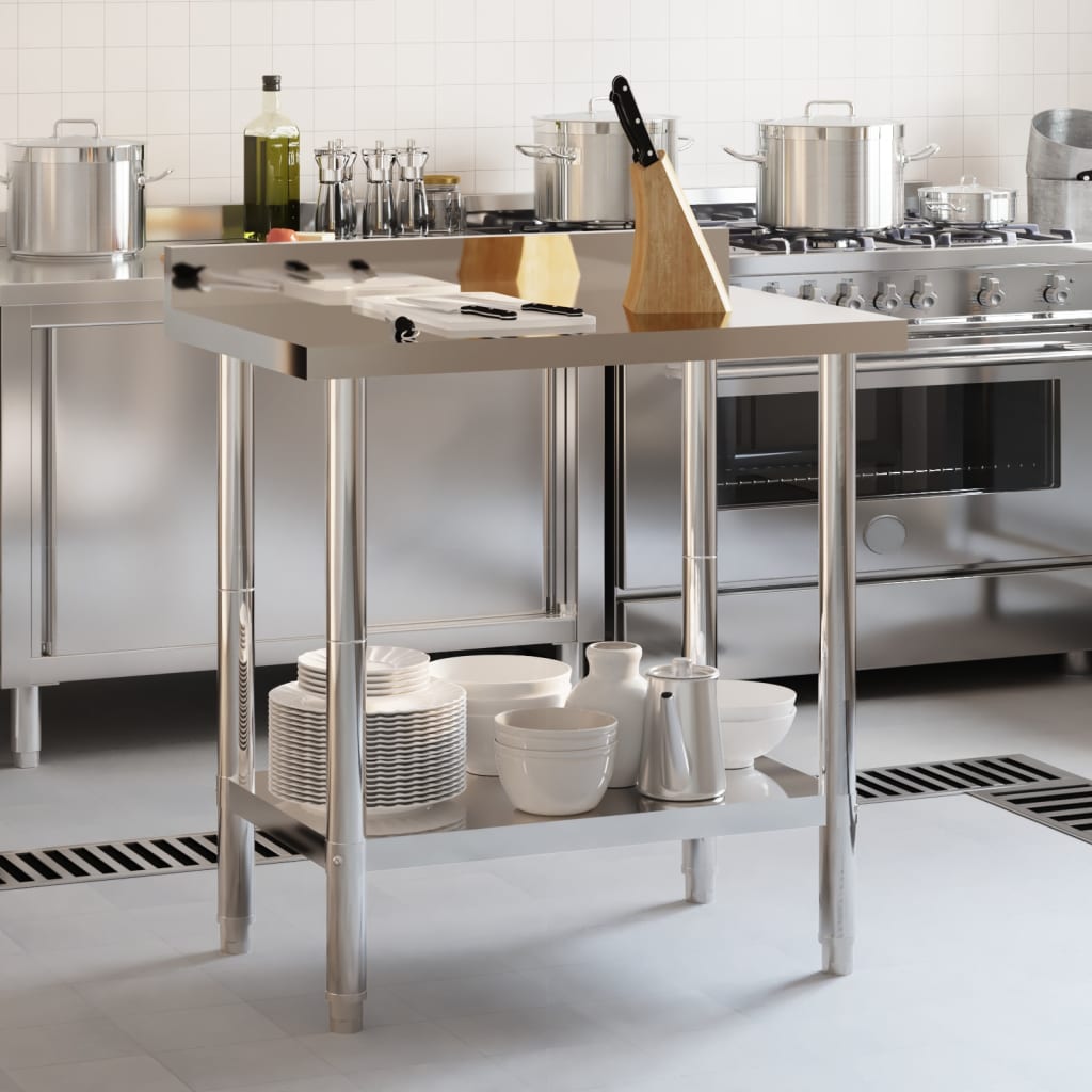 Vidaxl tavolo da cucina con schermata spruzzata 82.5x55x93 cm in acciaio inossidabile