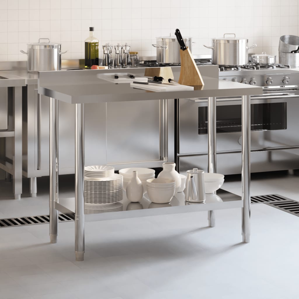 Vidaxl tavolo da cucina con schermata spruzzata 110x55x93 cm in acciaio inossidabile