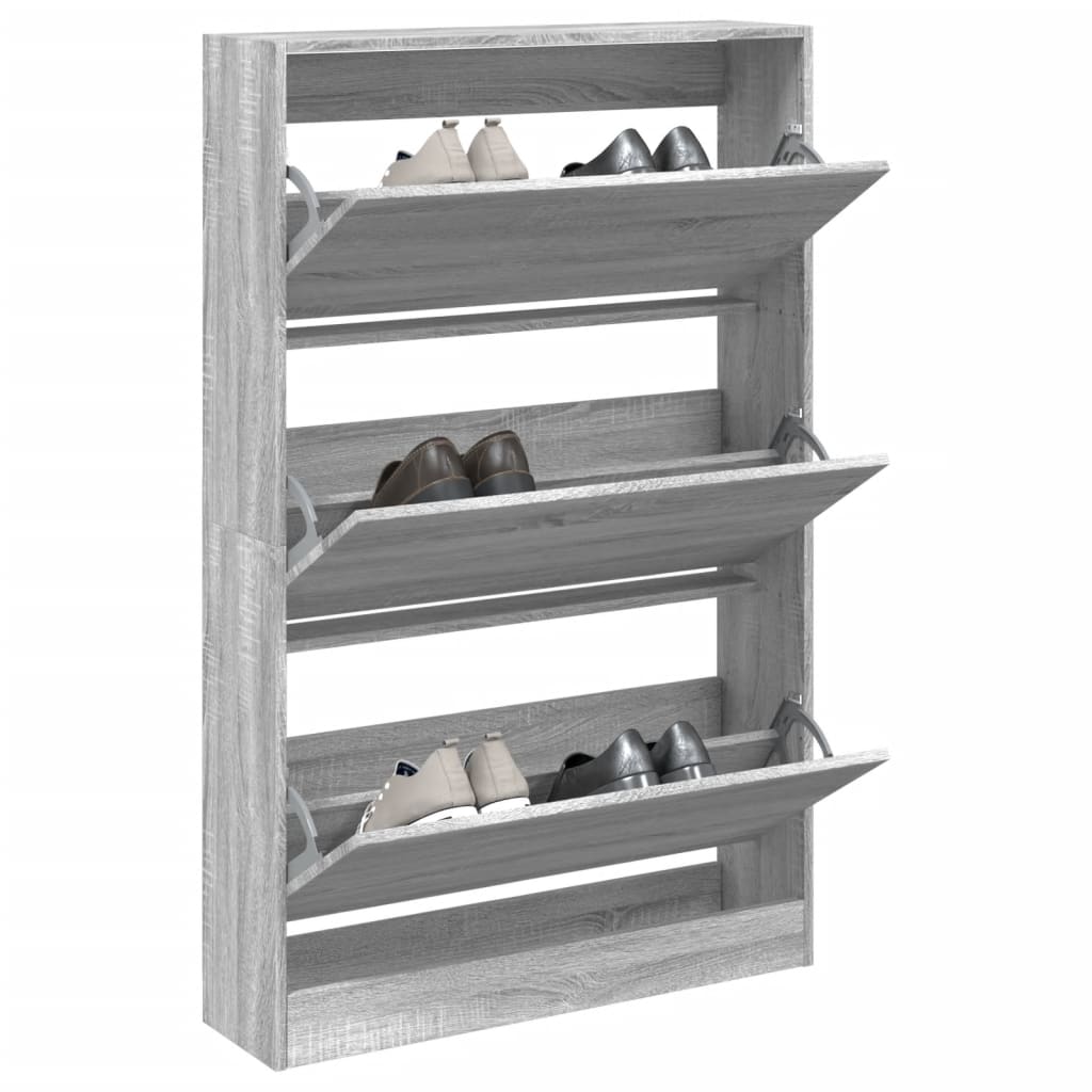 Gabinete de zapatos Vidaxl 80x21x125.5 cm de madera producida Grey Soma Oak