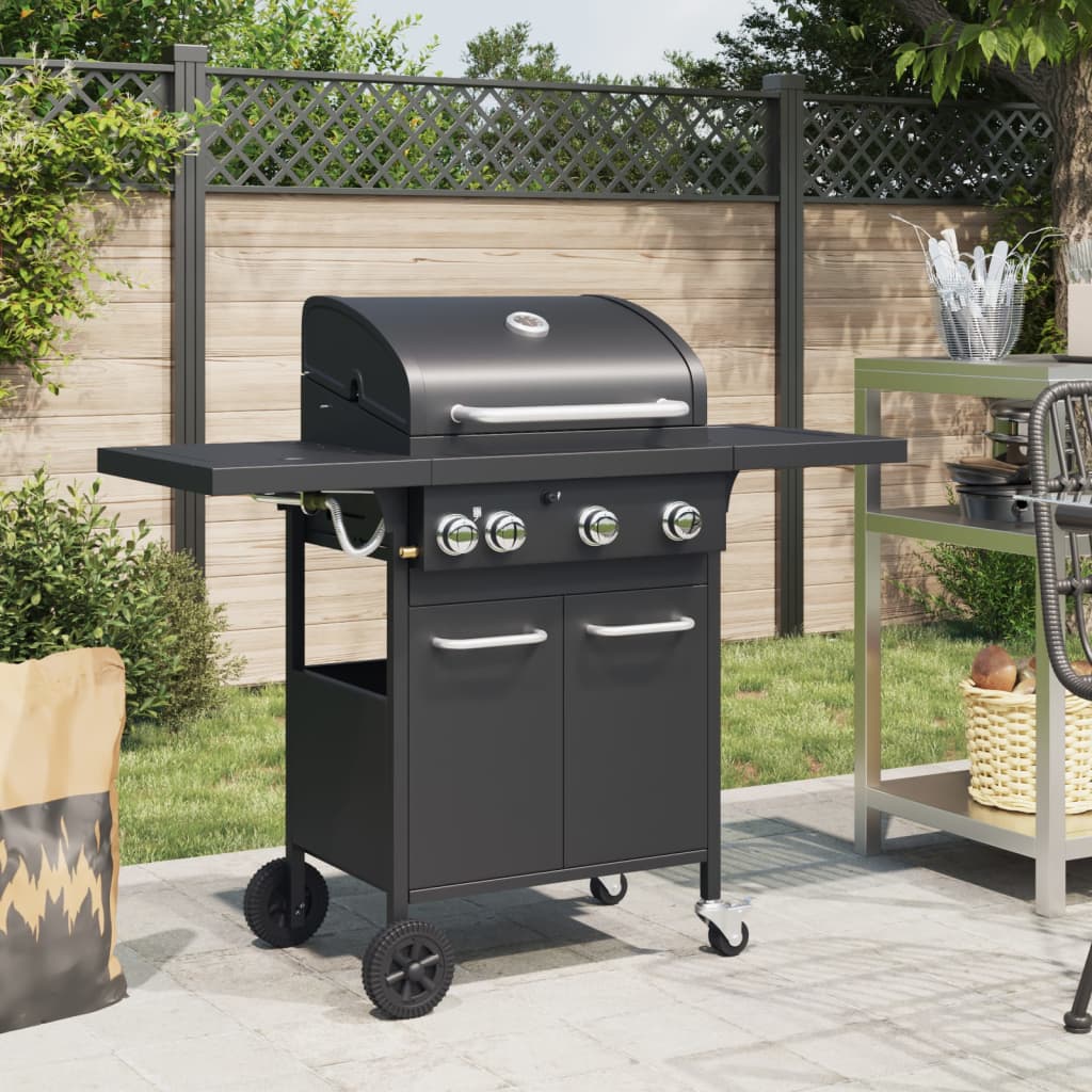 BIDAXL GASBARBECUE MED 4 Burners Powder -Coated Steel Black