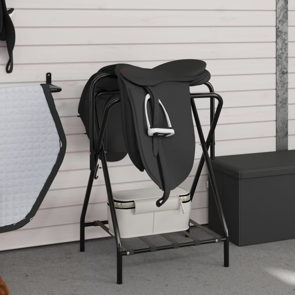 Vidaxl Saddle Rack Plegable de hierro separado Negro