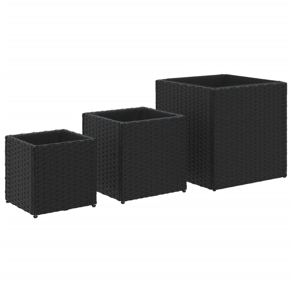 Vidaxl Planters 3 St Poly Rattan Black